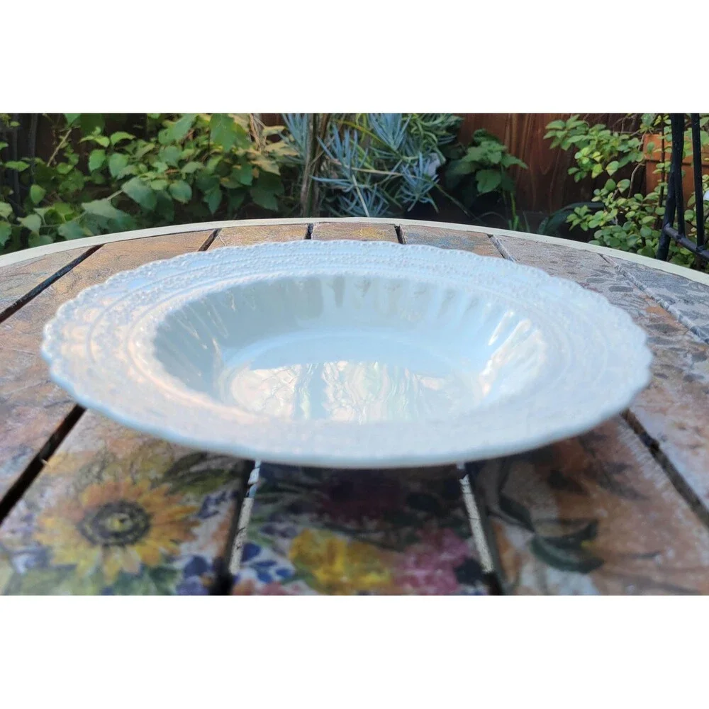 Antique Spode’s Jewel Rim Soup Bowl - Copeland England - All Cream Lace Pattern
